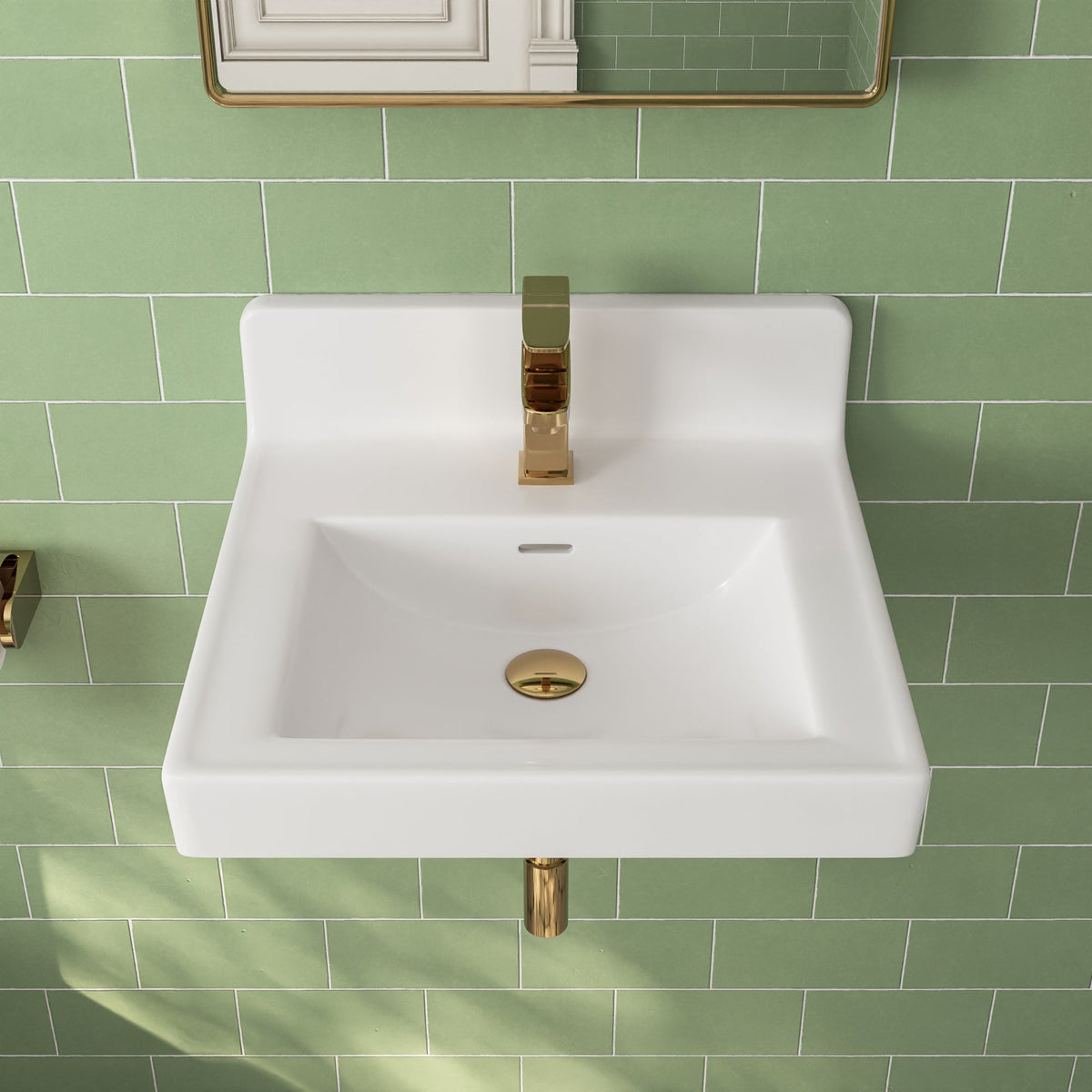 DeerValley DV-1WS0130 Wall Mount Bathroom Sink 20” White Ceramic  Rectangular Vessel Sink Wash Basin with Overflow Hole