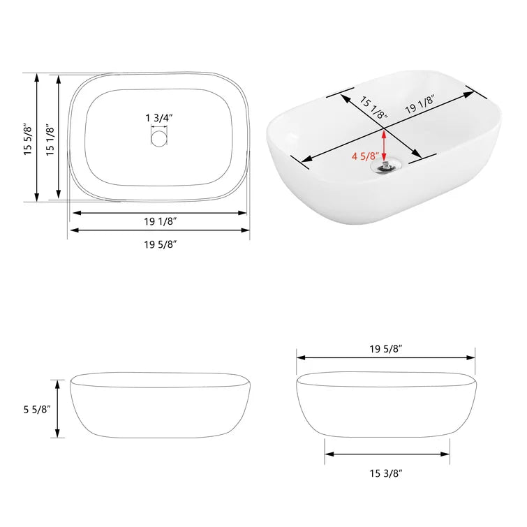 DeerValley Bath DeerValley DV-1V432 Prism White Ceramic Rectangular Vessel Bathroom Sink Vessel sink