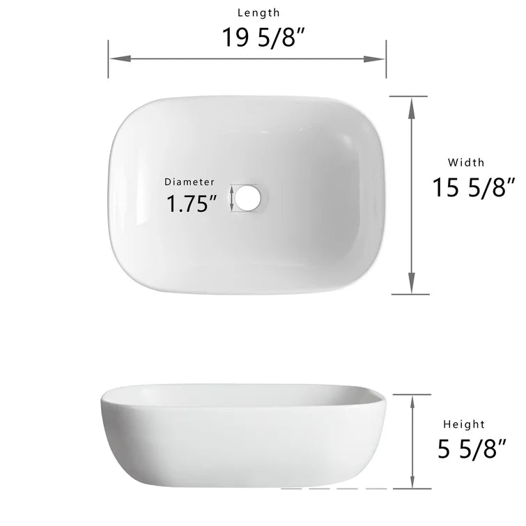 DeerValley Bath DeerValley DV-1V432 Prism White Ceramic Rectangular Vessel Bathroom Sink Vessel sink