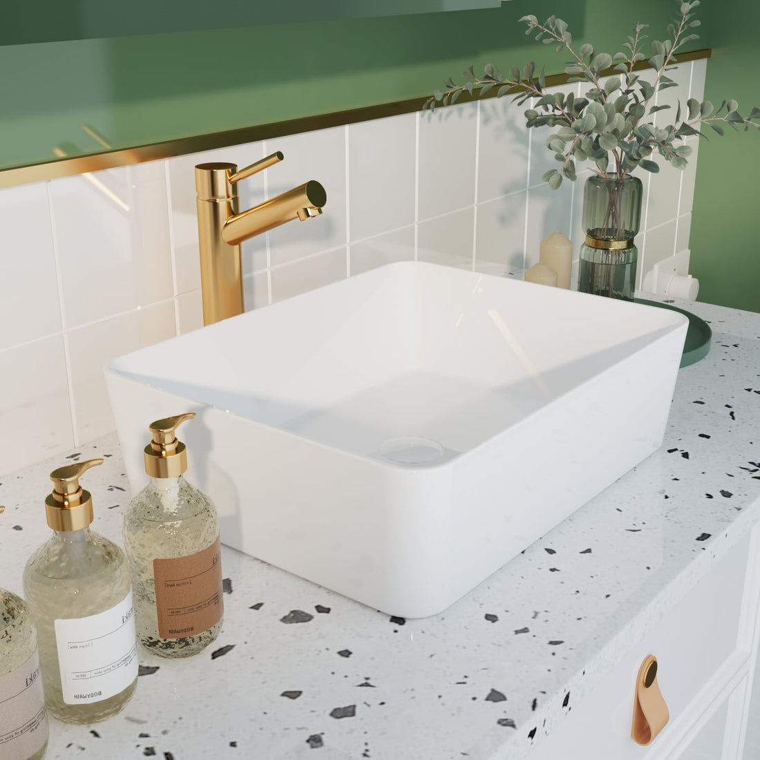 DeerValley Bath DeerValley DV-1V031 Ally Ceramic Sleek Rectangular Bathroom Vessel Sink Vessel Sink