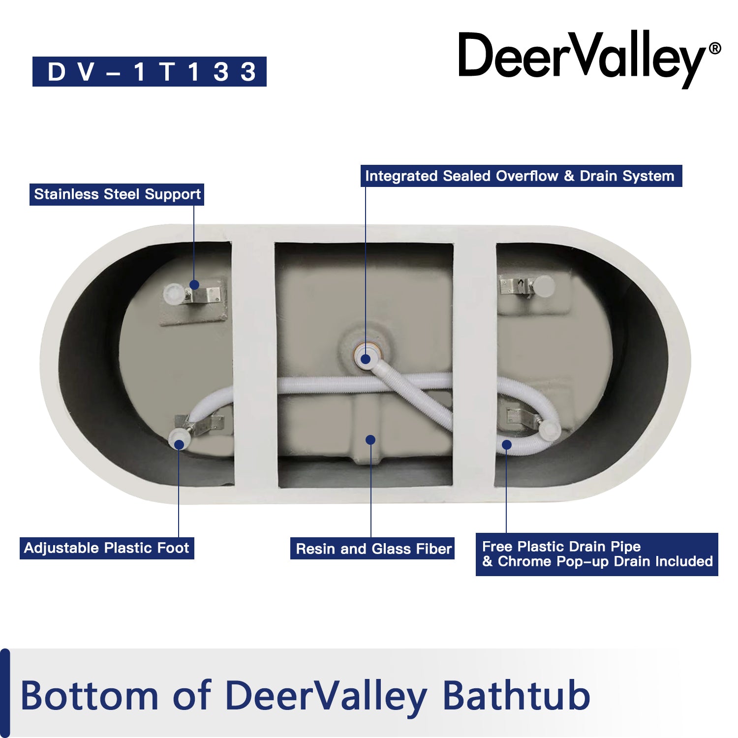 DeerValley Bath DeerValley DV-1T133 Ally 67" X 32" Freestanding Acrylic Bathtub