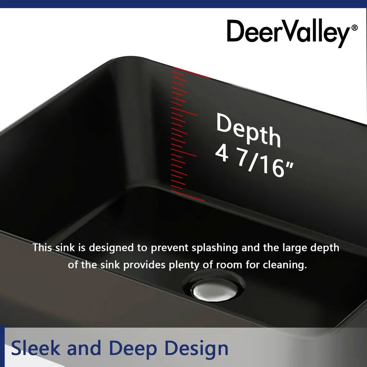 DeerValley Bath DeerValley DV-2V031 Ally Black Ceramic Rectangular Vessel Bathroom Sink Vessel sink