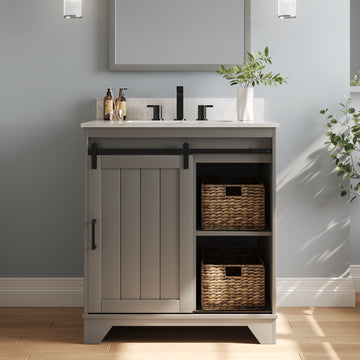 30" Rectangular Bathroom Vanity, with Ceramic Sink Top Set-up