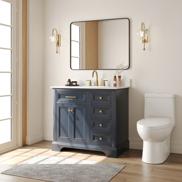 36" Rectangular Bathroom Vanity, with Ceramic Sink Top Set-up