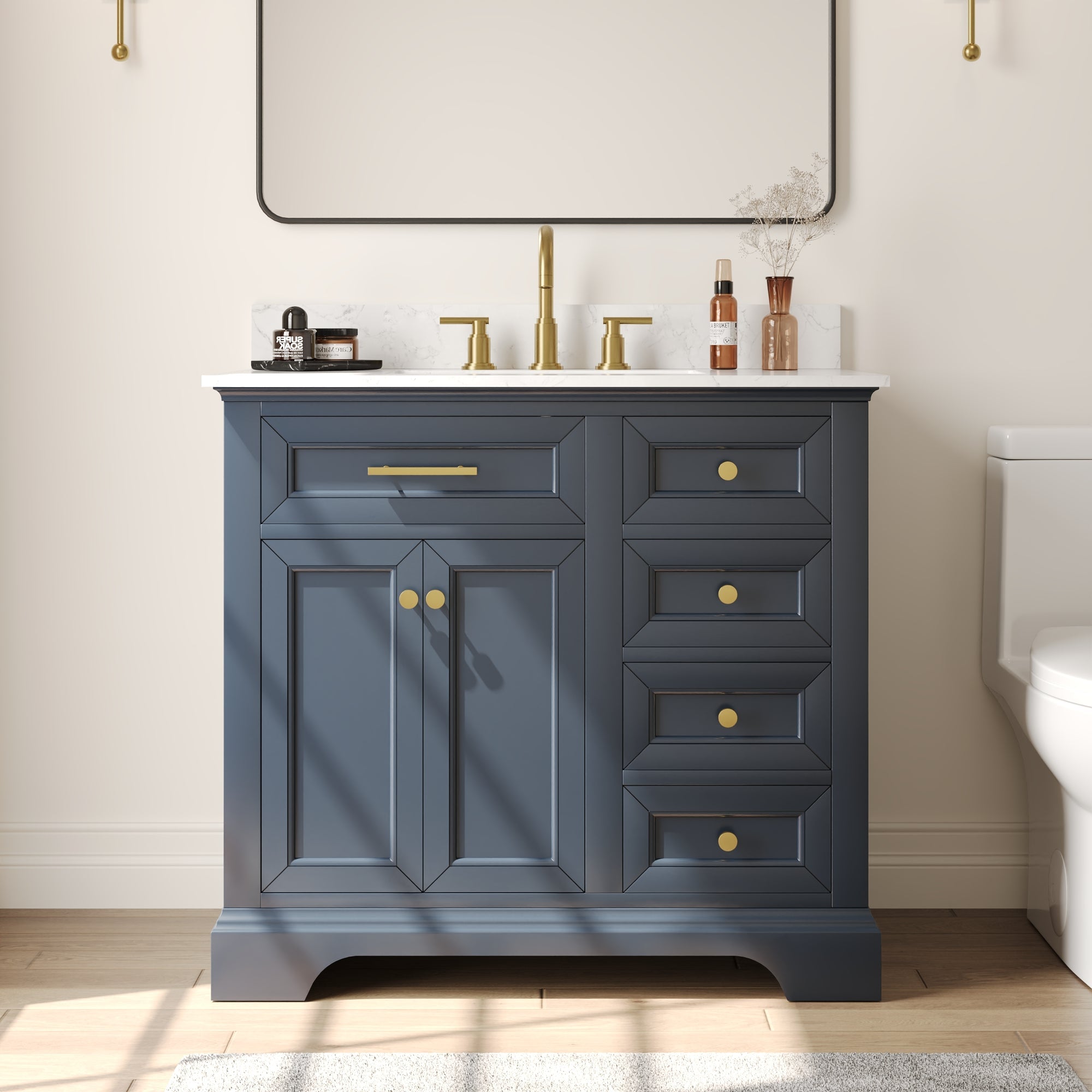 36" Rectangular Bathroom Vanity, with Ceramic Sink Top Set-up