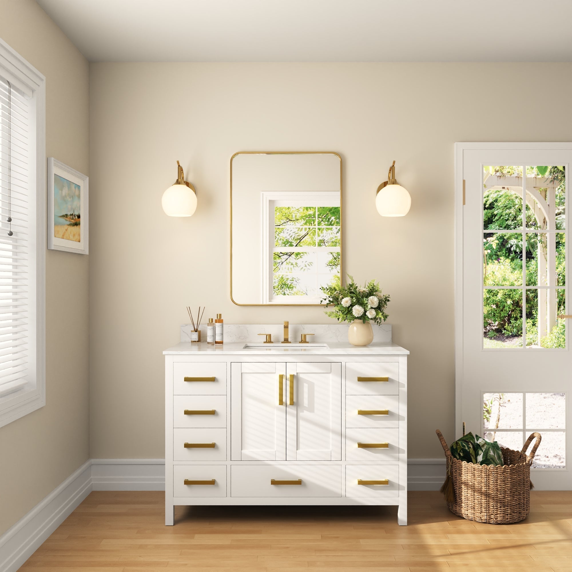 48" Rectangular Bathroom Vanity, with Ceramic Sink Top Set-up