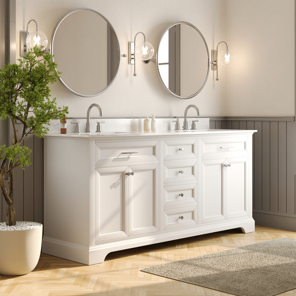 72" Rectangular Bathroom Vanity, with Ceramic Sink Top Set-up