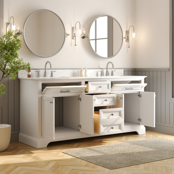 72" Rectangular Bathroom Vanity, with Ceramic Sink Top Set-up