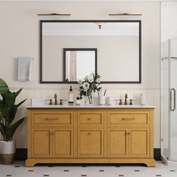 72" Pre-assembled Bathroom Vanity, with Soft Closing and Splash Guard, Natural Wood Color.