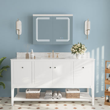 48" / 60" Pre-assembled Bathroom Vanity, with Soft Closing and Splash Guard, White.