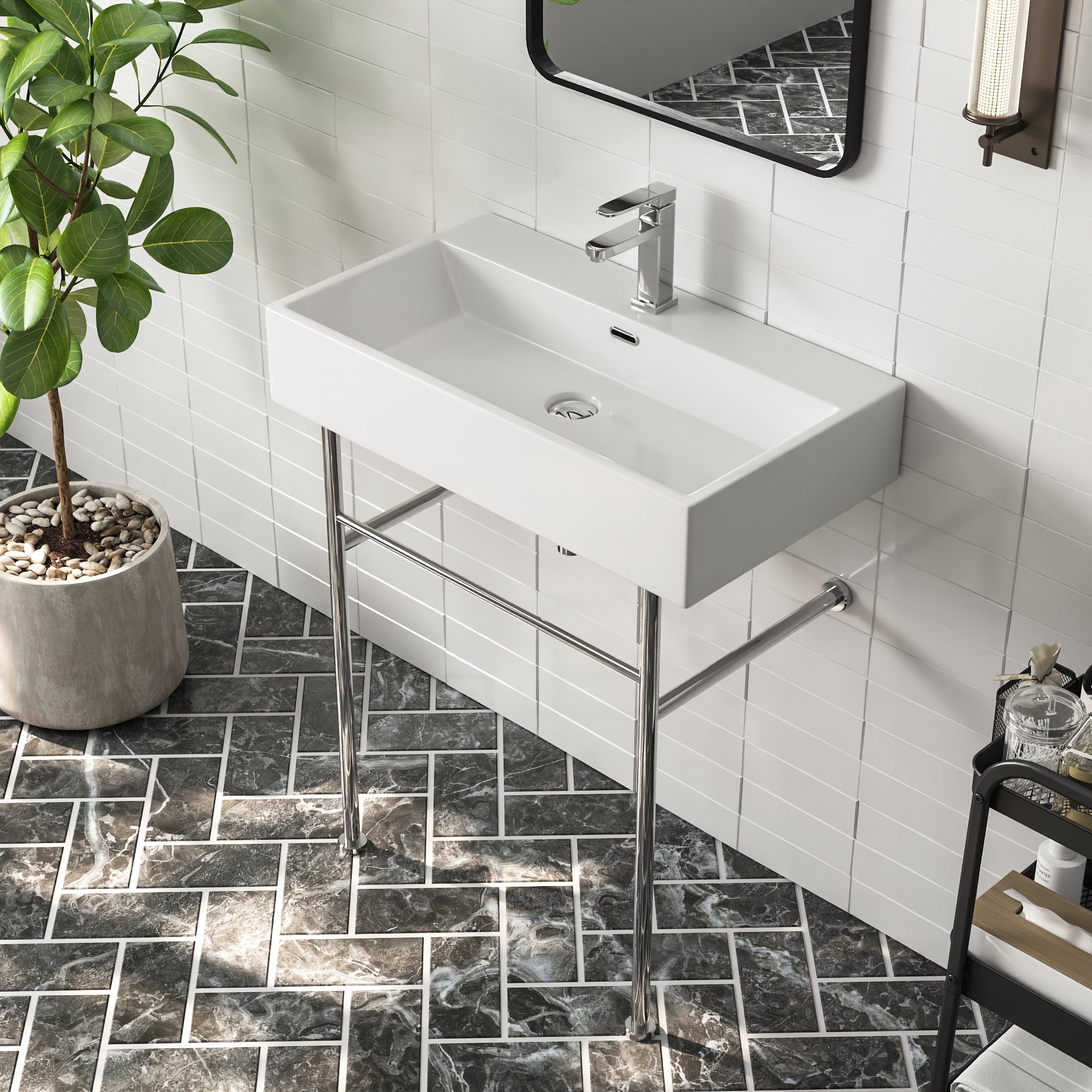 30" Rectangular Console Bathroom Sink, Single Faucet Hole