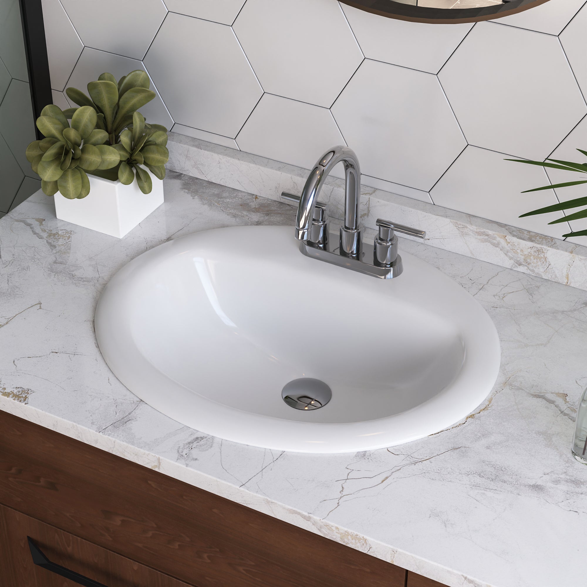 16.94" Round Drop-in Bathroom Sink, Overflow Hole