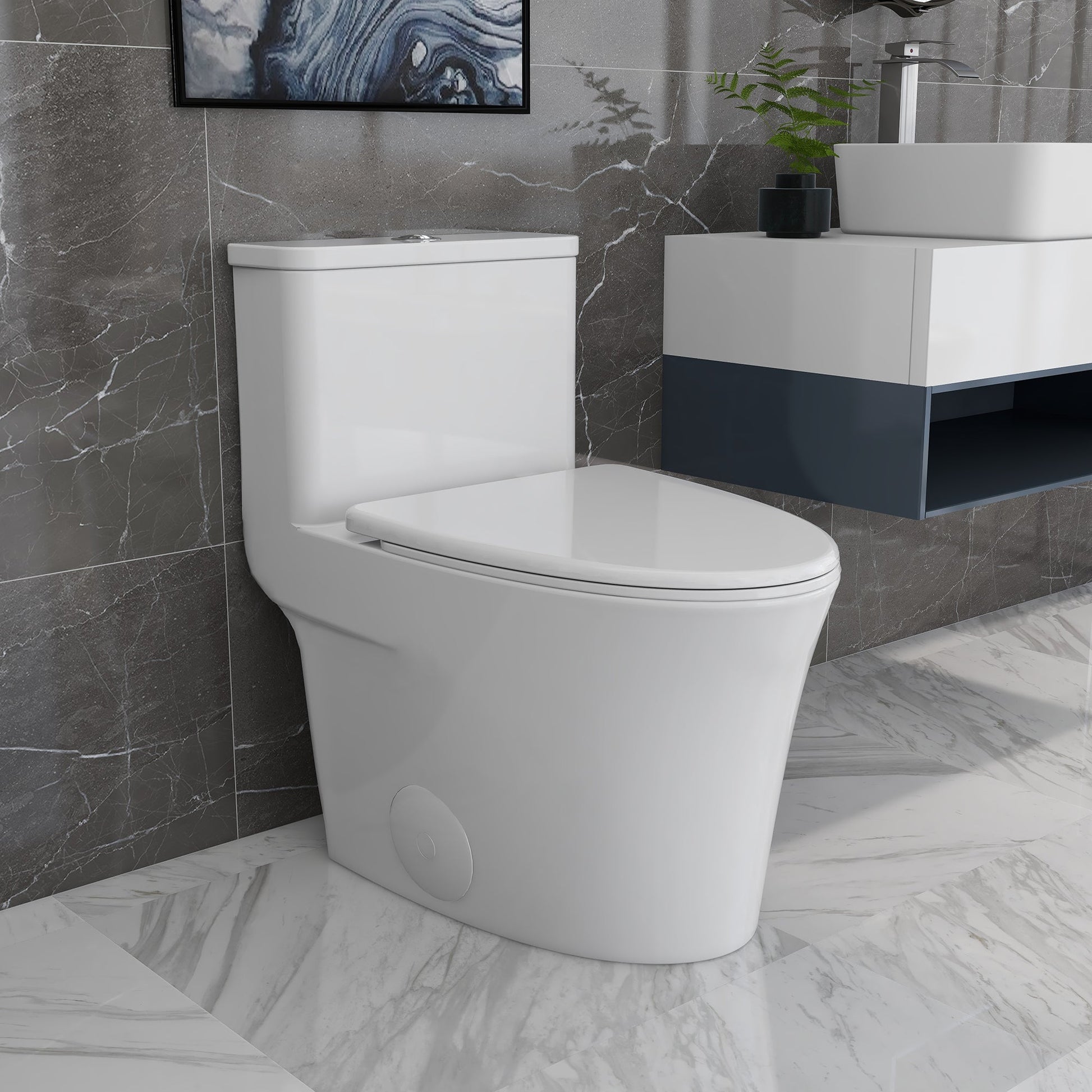 DeerValley Bath DeerValley DV-1F52807 Symmetry 1.28 GPF Water Efficient Ceramic Easy-to-Clean Elongated One-Piece Mid-Size Toilet (Seat Included) Toilet