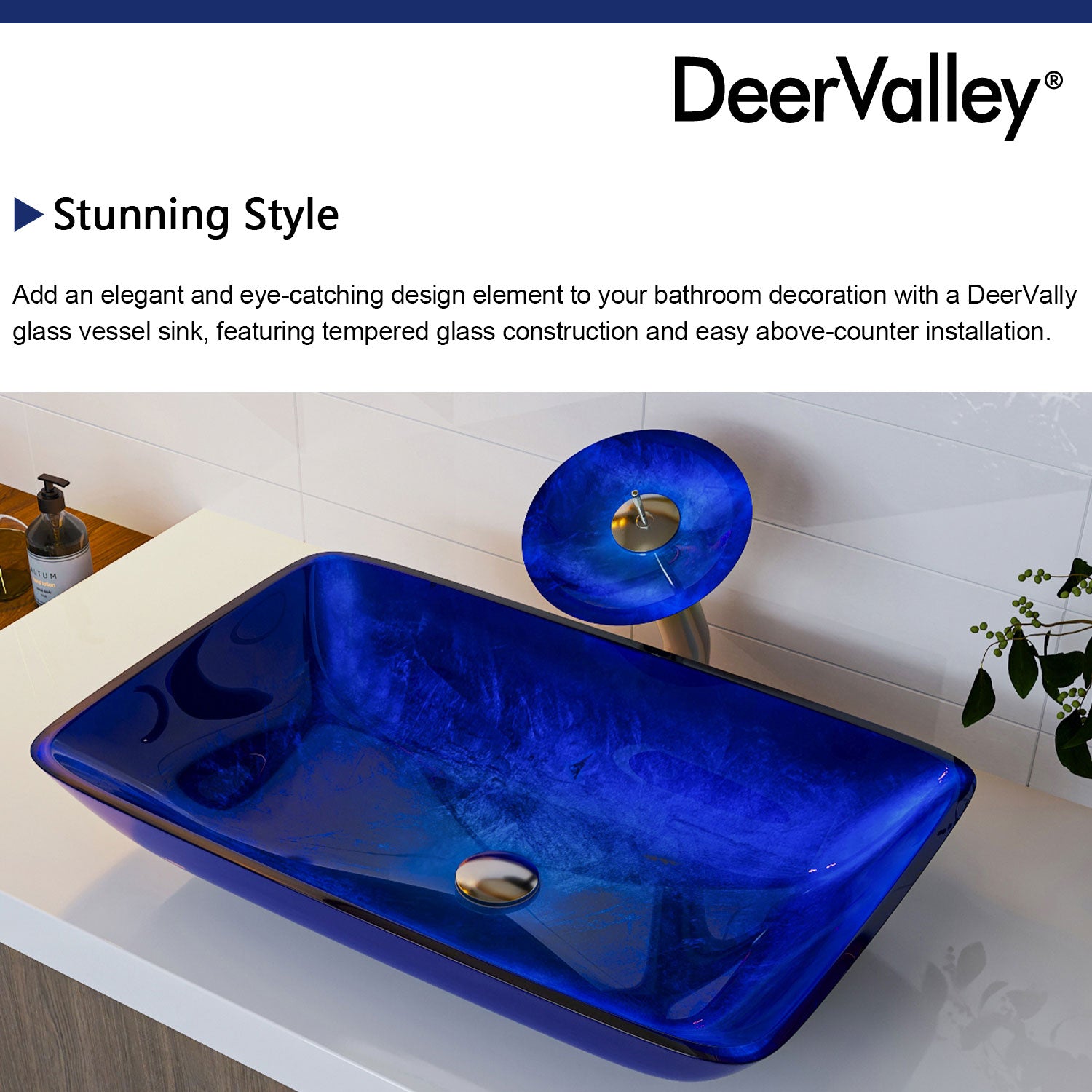 DeerValley Bath DeerValley DV-1G0003 Rectangular Tempered Glass Bathroom Vessel Sink Vessel sink