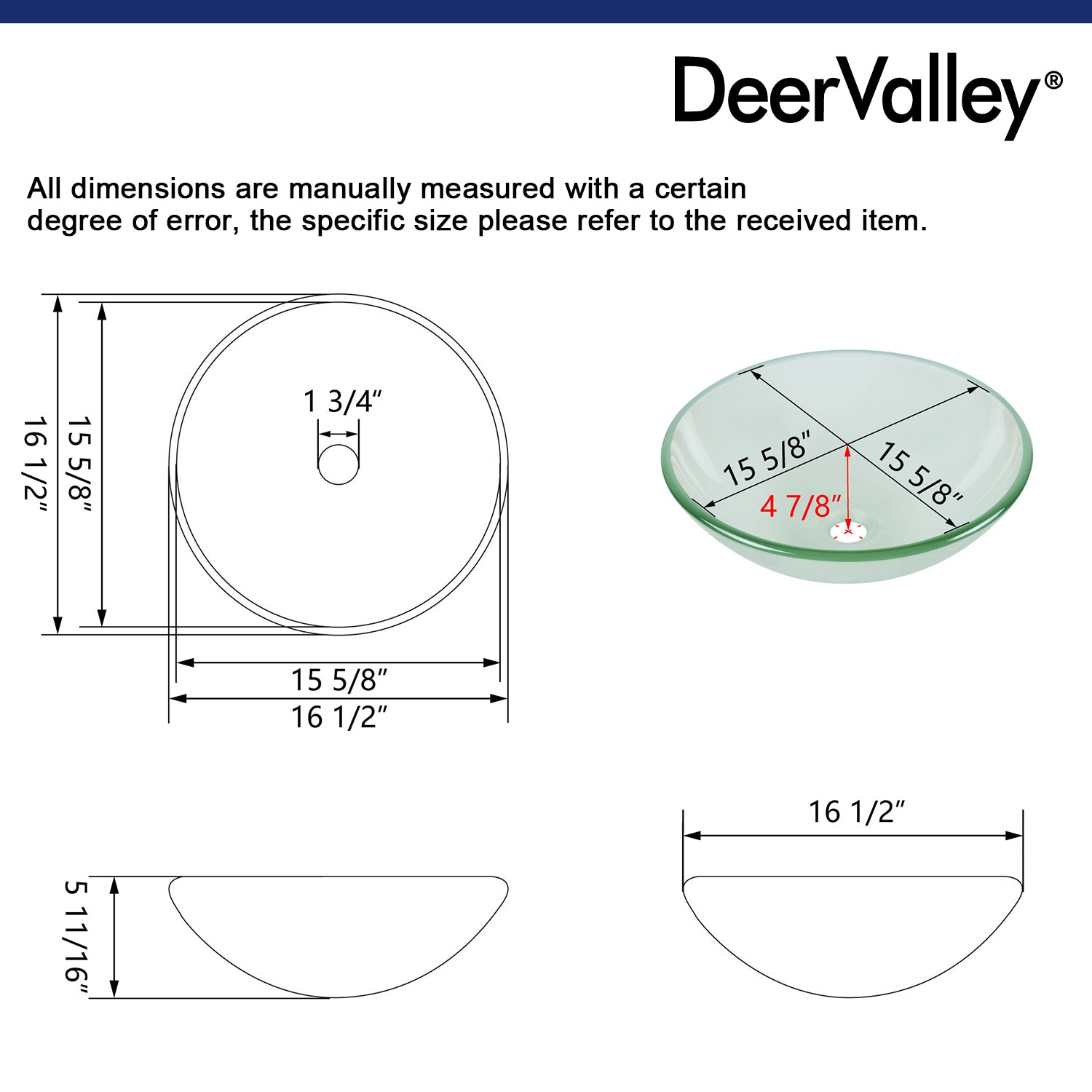 DeerValley Bath Deervalley DV-1G0006 Glass Circular Vessel Bathroom Sink Vessel sink