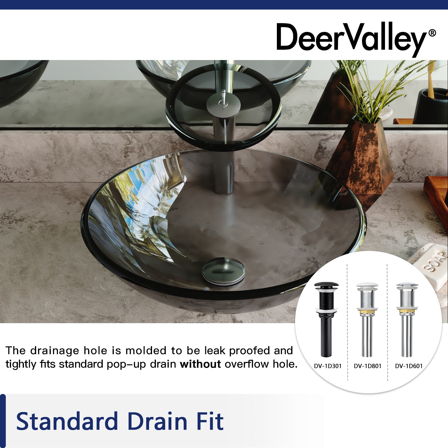 DeerValley Bath DeerValley DV-1G0008 Glass Circular Vessel Bathroom Sink Vessel sink