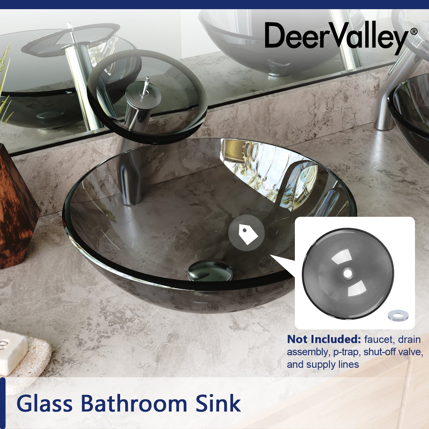 DeerValley Bath DeerValley DV-1G0008 Glass Circular Vessel Bathroom Sink Vessel sink