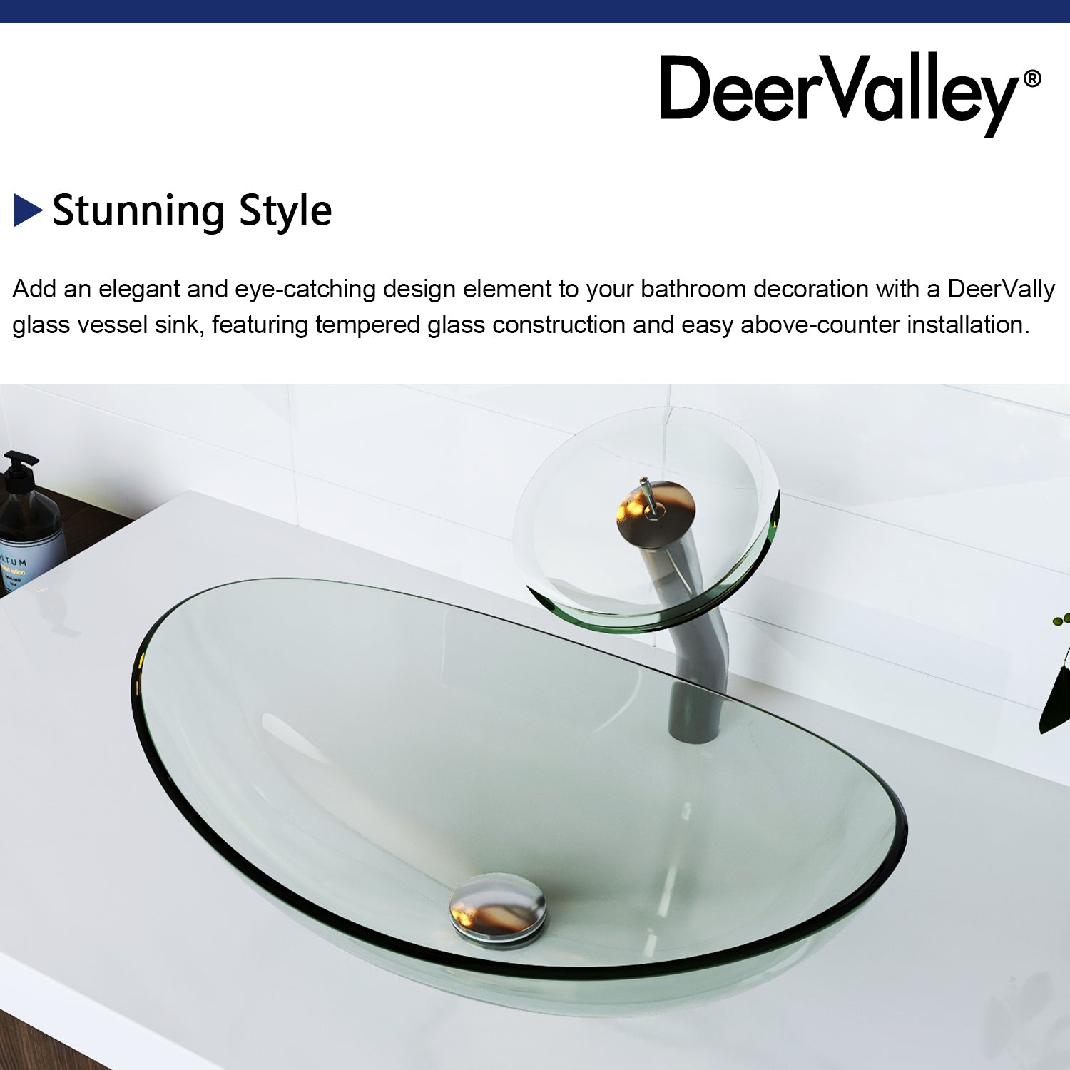 DeerValley Bath DeerValley DV-1G0009 Glass Oval Vessel Bathroom Sink Vessel sink