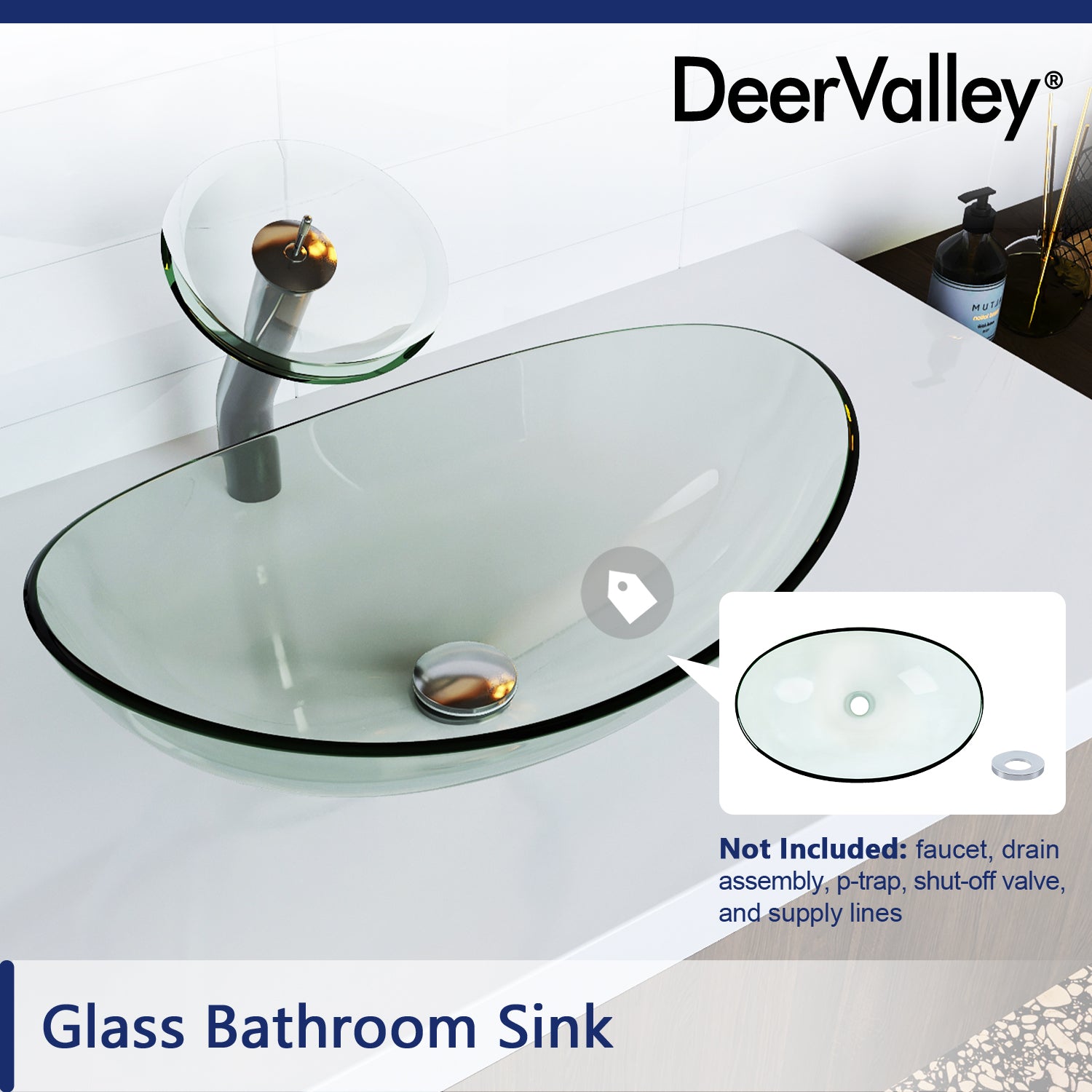 DeerValley Bath DeerValley DV-1G0009 Glass Oval Vessel Bathroom Sink Vessel sink