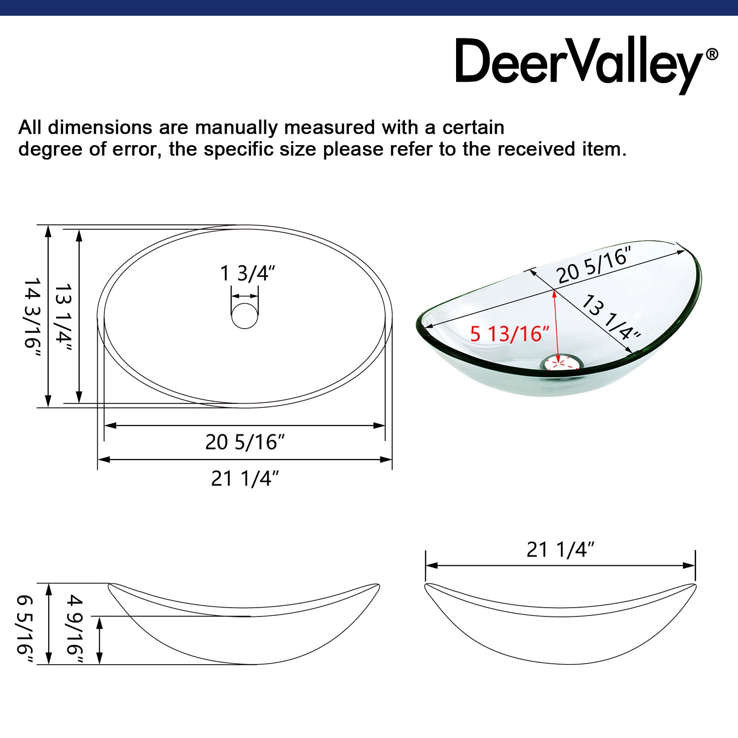 DeerValley Bath DeerValley DV-1G0009 Glass Oval Vessel Bathroom Sink Vessel sink