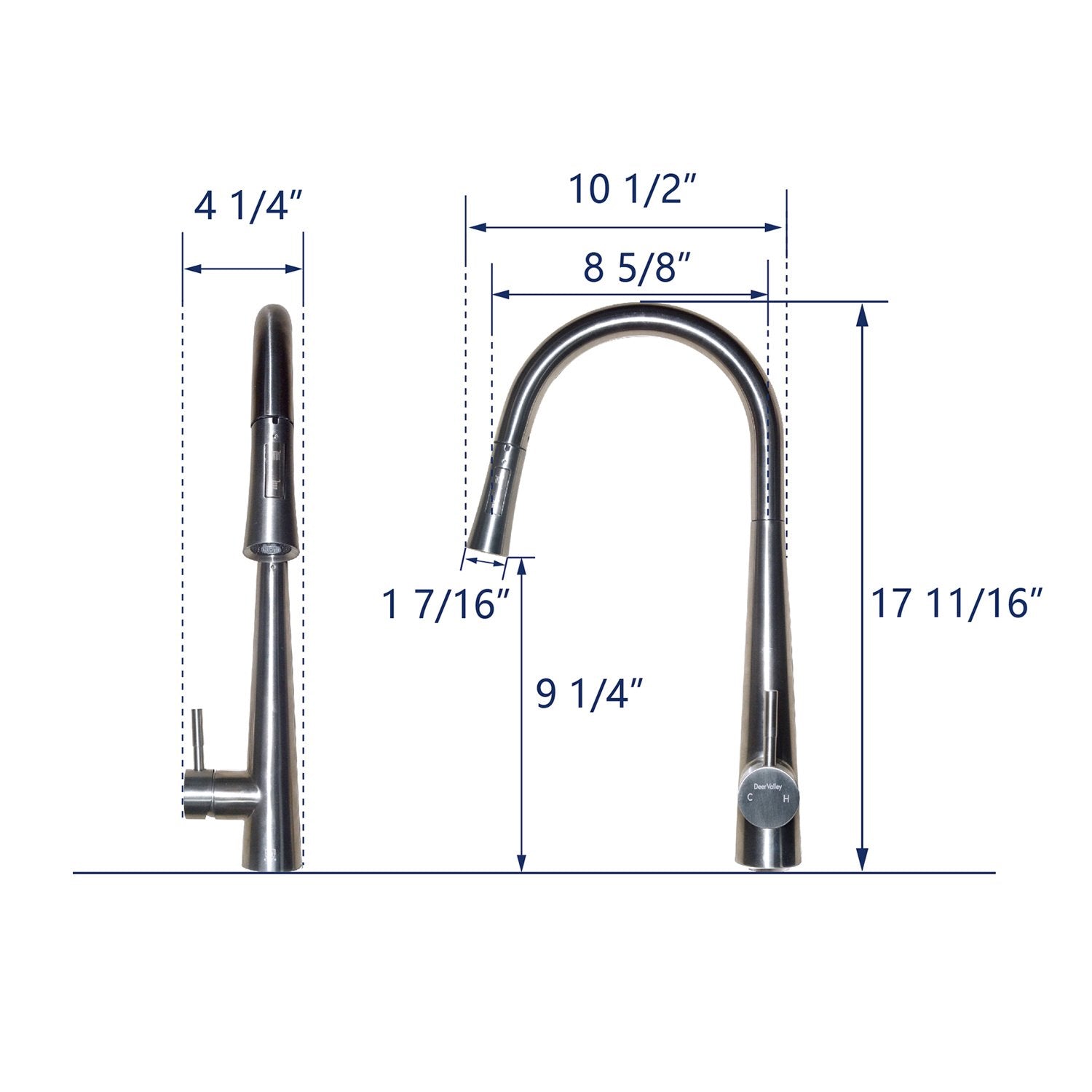 DeerValley Bath DeerValley DV-1J82291 Gleam Stainless Steel Single-Handle 17.69'' Kitchen Faucet With Sprayer Kitchen Faucet