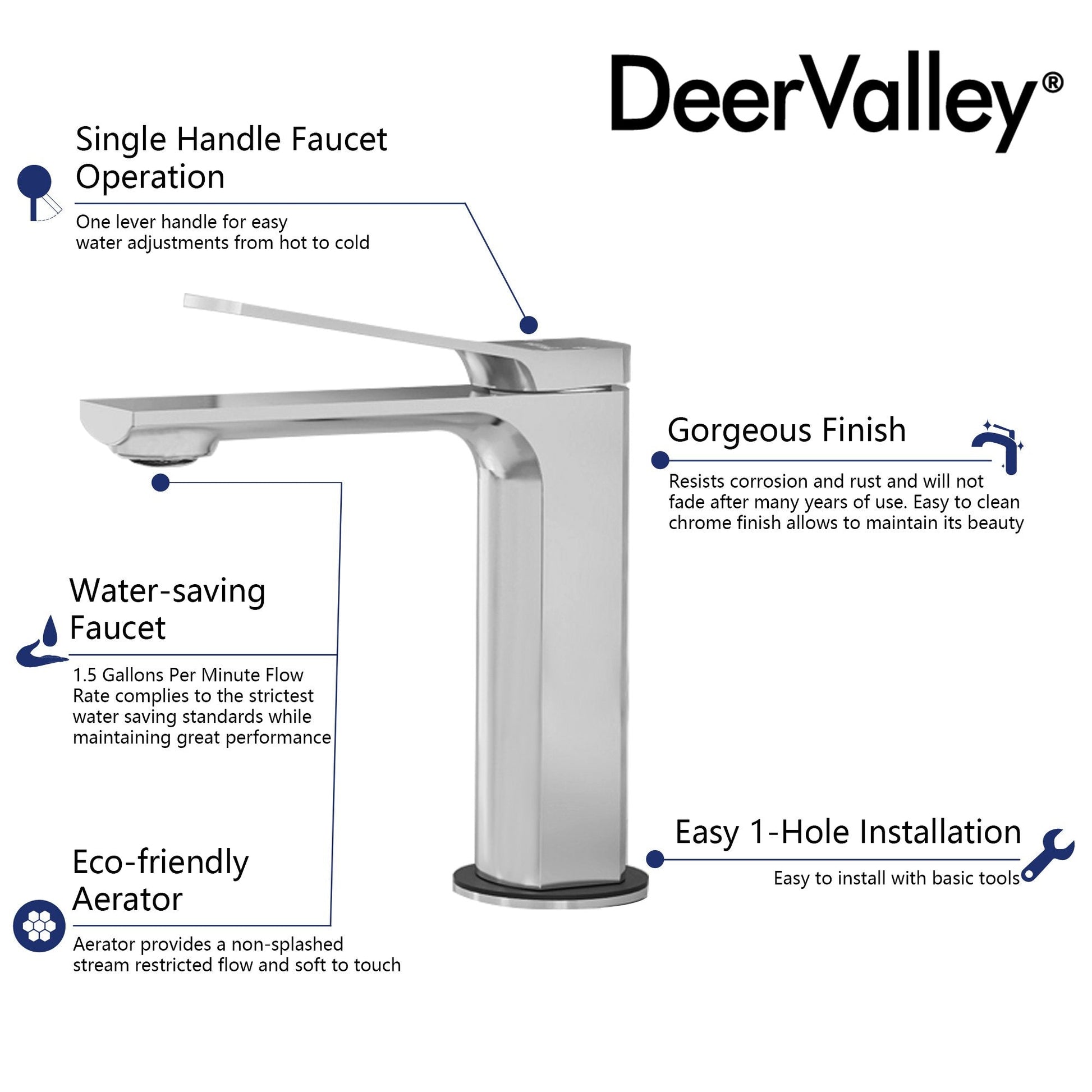 DeerValley Bath DeerValley DV-1J82822 Ursa Single Hole Bathroom Sink Faucet Faucet