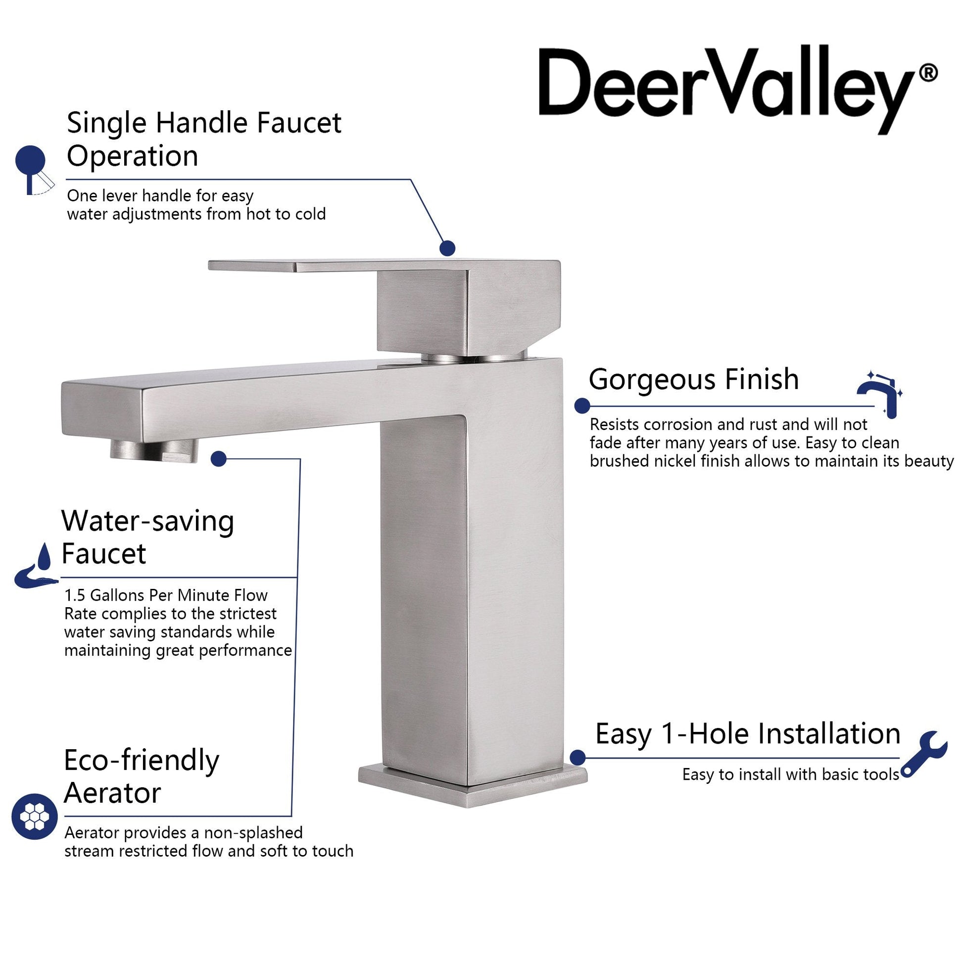 DeerValley Bath DeerValley DV-1J82901 Ursa Single Hole Silver Bathroom Faucet Faucet