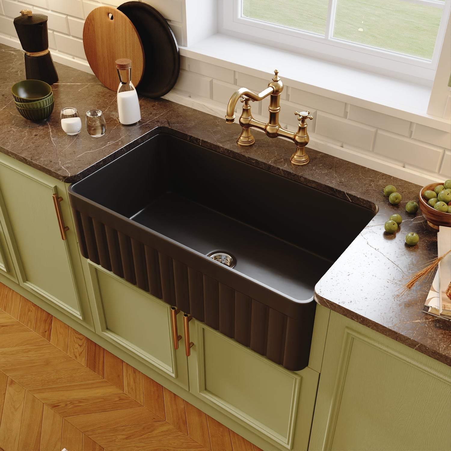 DeerValley Bath DeerValley DV-1K0017 Solstice Fireclay 33" L x 18" W Farmhouse Kitchen Sink Kitchen Sink