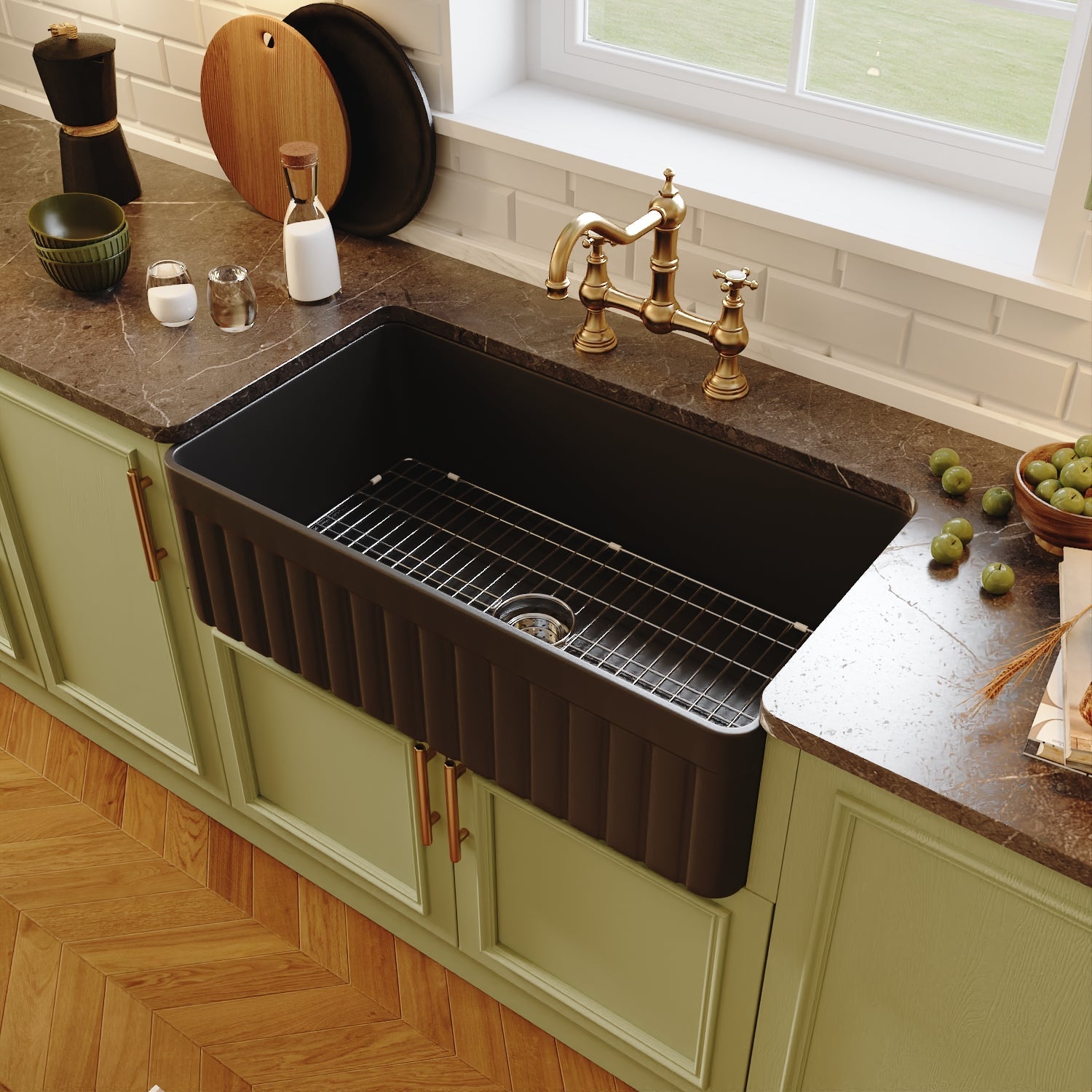 DeerValley Bath DeerValley DV-1K0017 Solstice Fireclay 33" L x 18" W Farmhouse Kitchen Sink Kitchen Sink