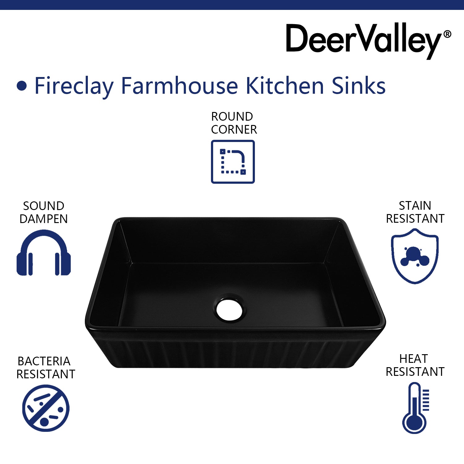 DeerValley Bath DeerValley DV-1K0017 Solstice Fireclay 33" L x 18" W Farmhouse Kitchen Sink Kitchen Sink