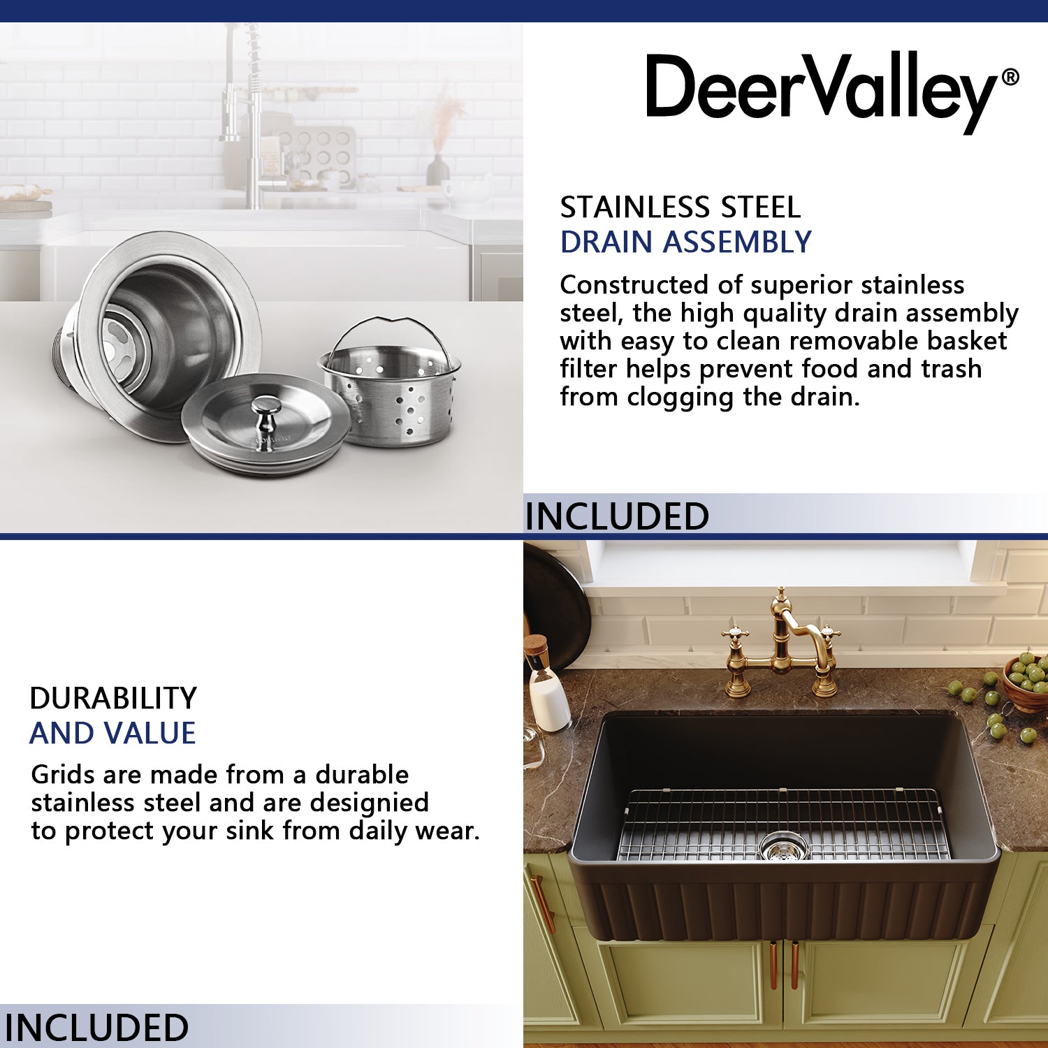 DeerValley Bath DeerValley DV-1K0017 Solstice Fireclay 33" L x 18" W Farmhouse Kitchen Sink Kitchen Sink