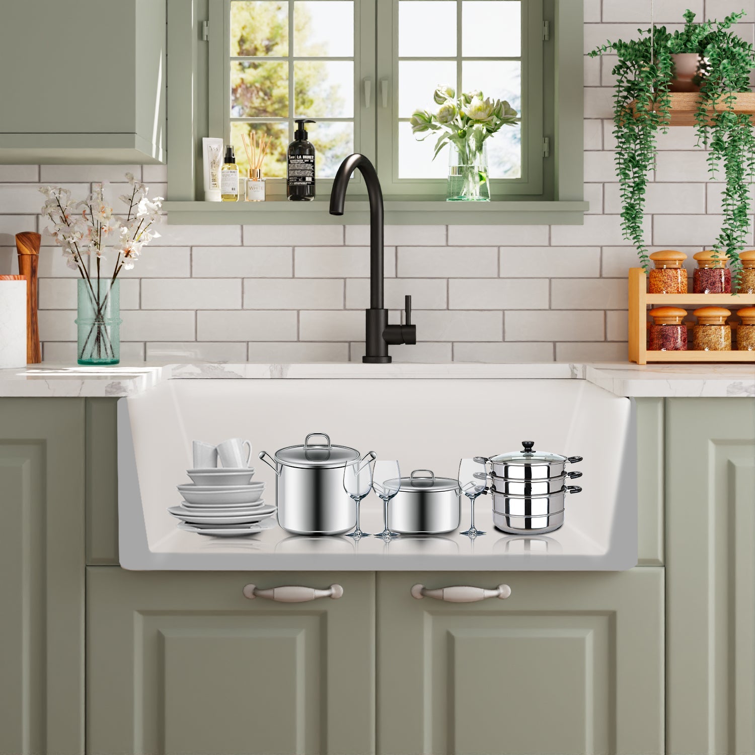 DeerValley Bath DeerValley DV-1K016 Harvest 30" L x 20" W Farmhouse Ceramic Large Capacity Kitchen Sink with Apron Front Designed Kitchen Sink