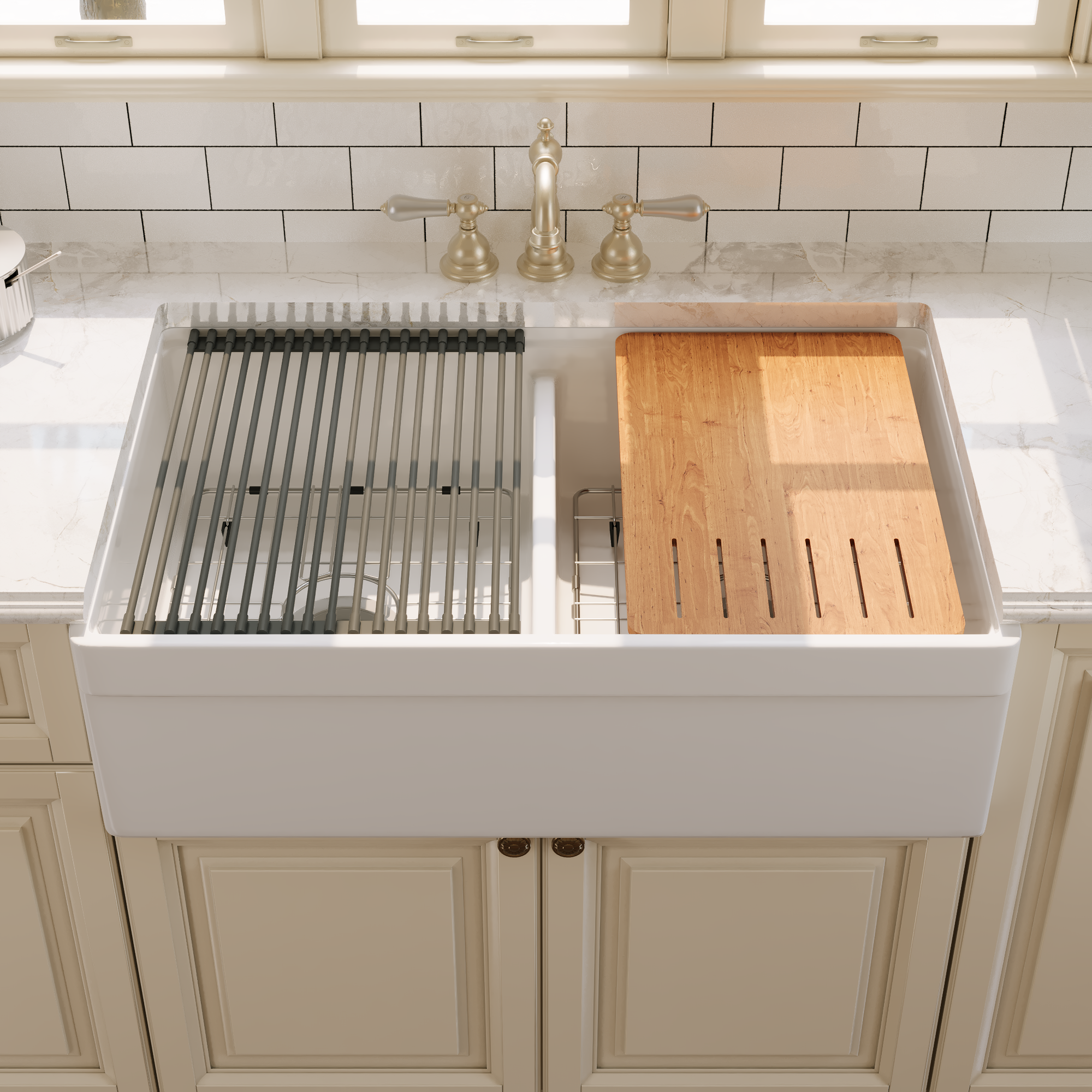 32.87" L x 20" W Rectangular Workstation Farmhouse Kitchen Sink, Easy-Cleaning With Multiple Colors