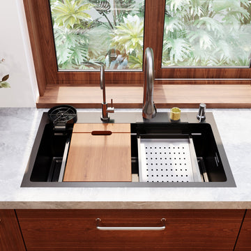 29.5" x 18" Rectangular Stainless Steel Kitchen Sink, Multifunction with Multiple Sizes