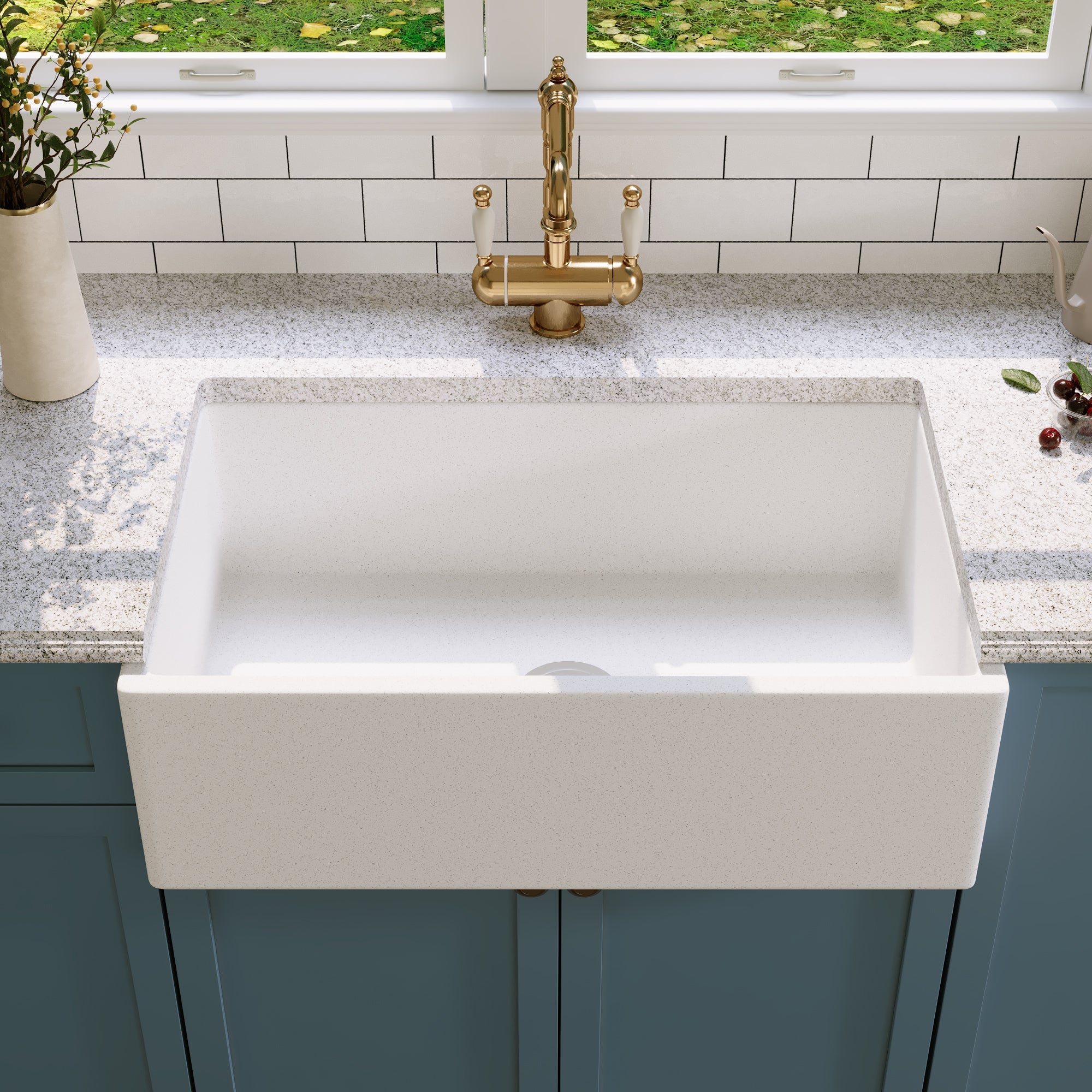 30" L x 18" W Rectangular Farmhouse Kitchen Sink, Natural Material With Multiple Colors