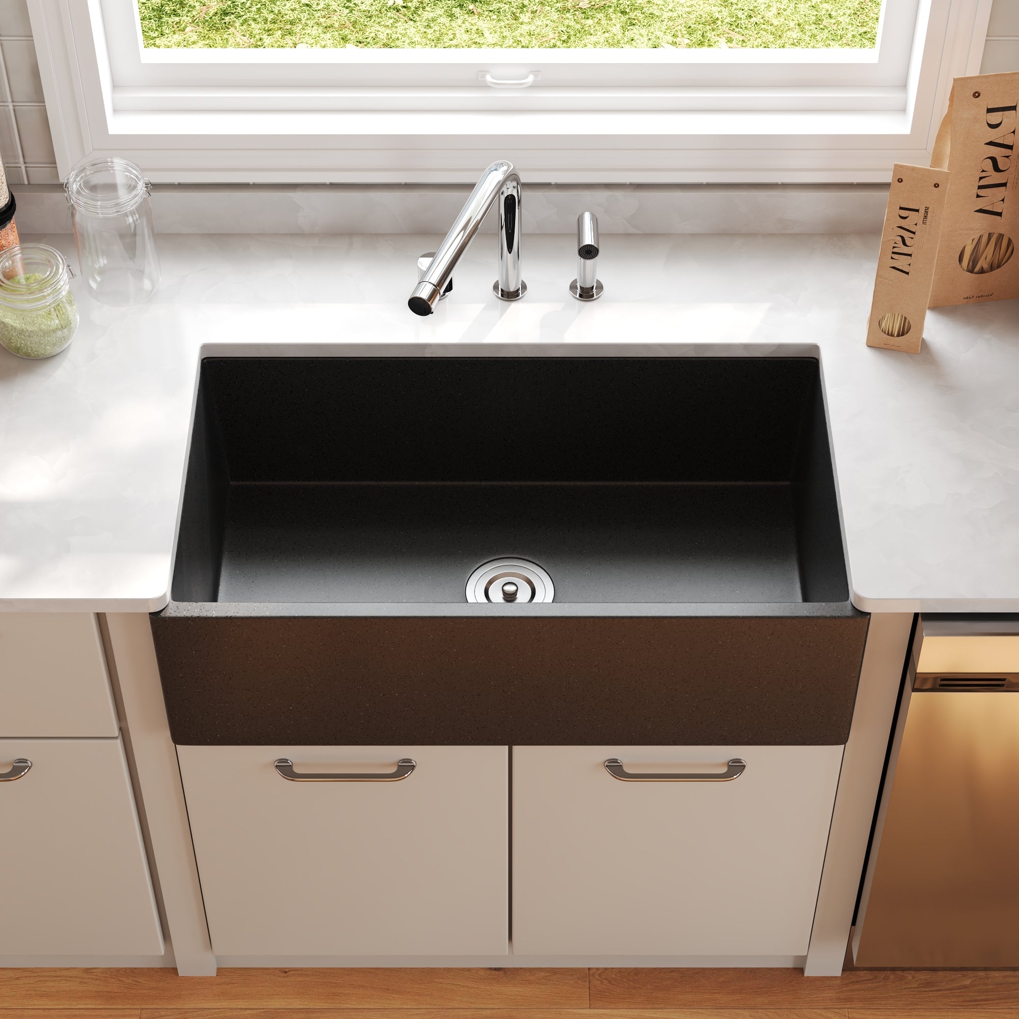 33" L x 18" W Rectangular Farmhouse Kitchen Sink, Natural Material With Multiple Colors