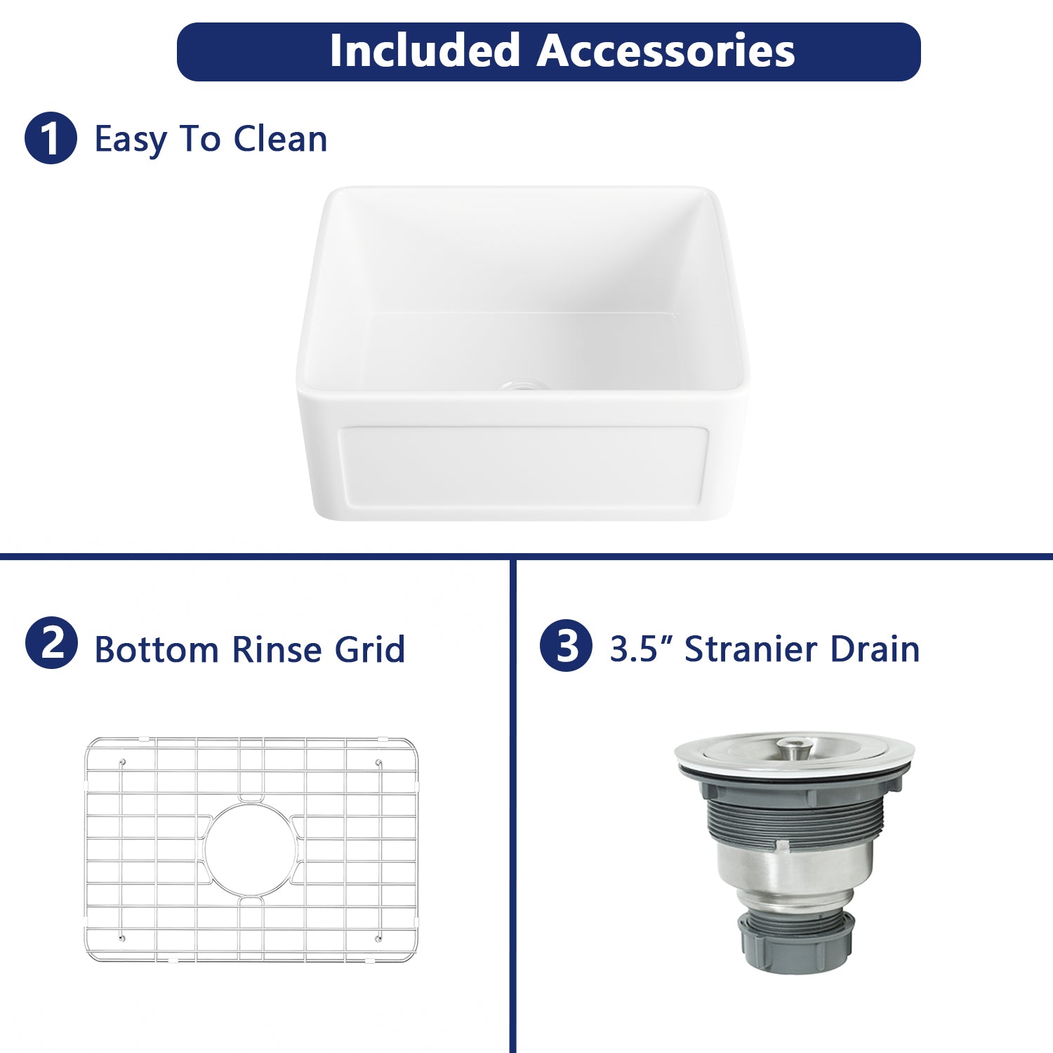 DeerValley Bath DeerValley DV-1K022 Perch 24" L x 17" W Ceramic White Farmhouse Kitchen Sink Single Bowl with Reversible Front Apron Kitchen Sink