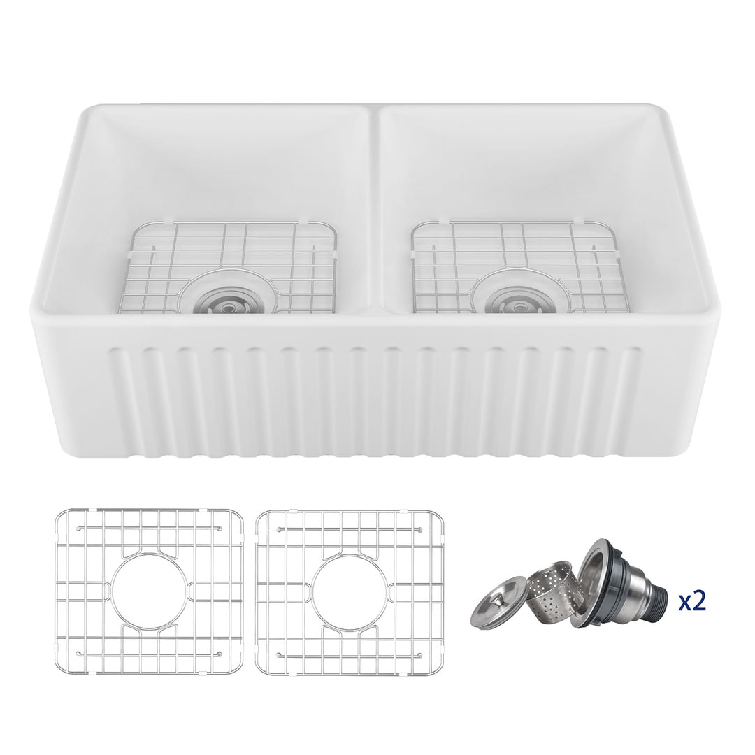 Deervalley Eclipse 33 L X 18 W Dual Basin White Ceramic Farmhouse