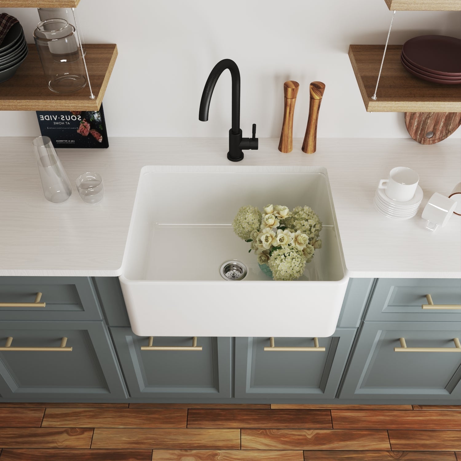 DeerValley Bath DeerValley DV-1K501 Perch Fireclay 24" L x 18" W Farmhouse Kitchen Sink Kitchen Sink