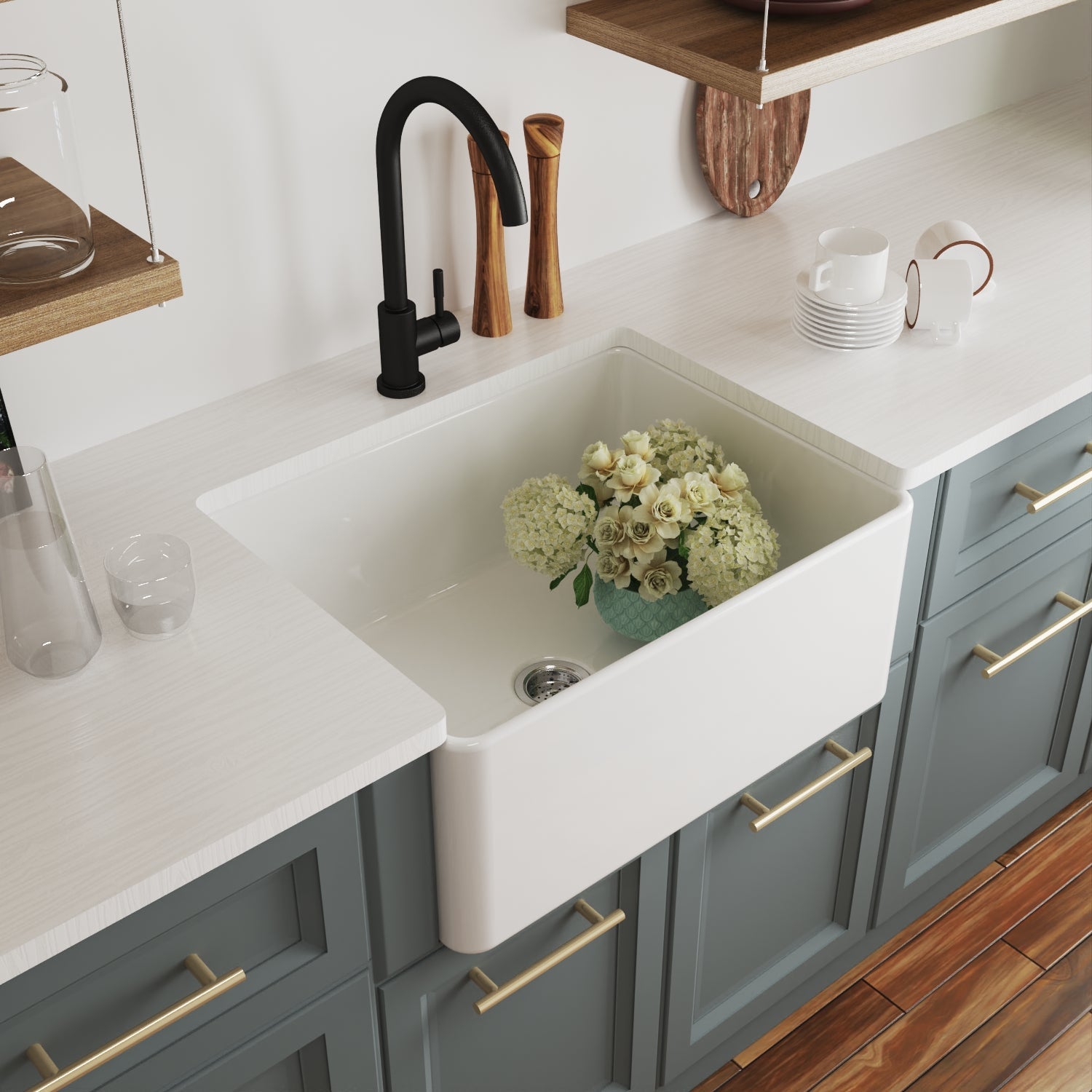 DeerValley Bath DeerValley DV-1K501 Perch Fireclay 24" L x 18" W Farmhouse Kitchen Sink Kitchen Sink