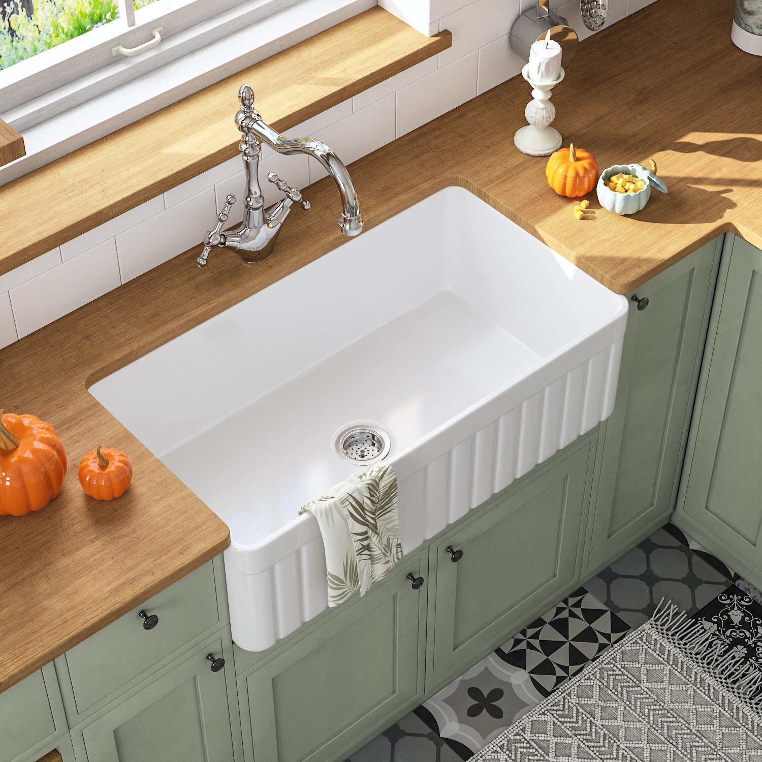 SOLSTICE 33" L x 18" W Rectangular Farmhouse Kitchen Sink, Easy-Cleaning With Multiple Colors