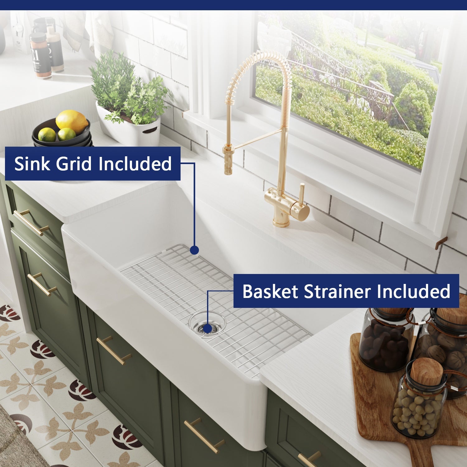 DeerValley Bath DeerValley DV-1K505 Grove Fireclay 36" L x 18" W Farmhouse Kitchen Sink Kitchen Sink