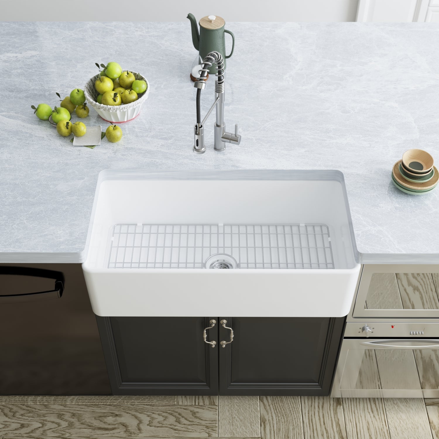 DeerValley Bath DeerValley DV-1K505 Grove Fireclay 36" L x 18" W Farmhouse Kitchen Sink Kitchen Sink