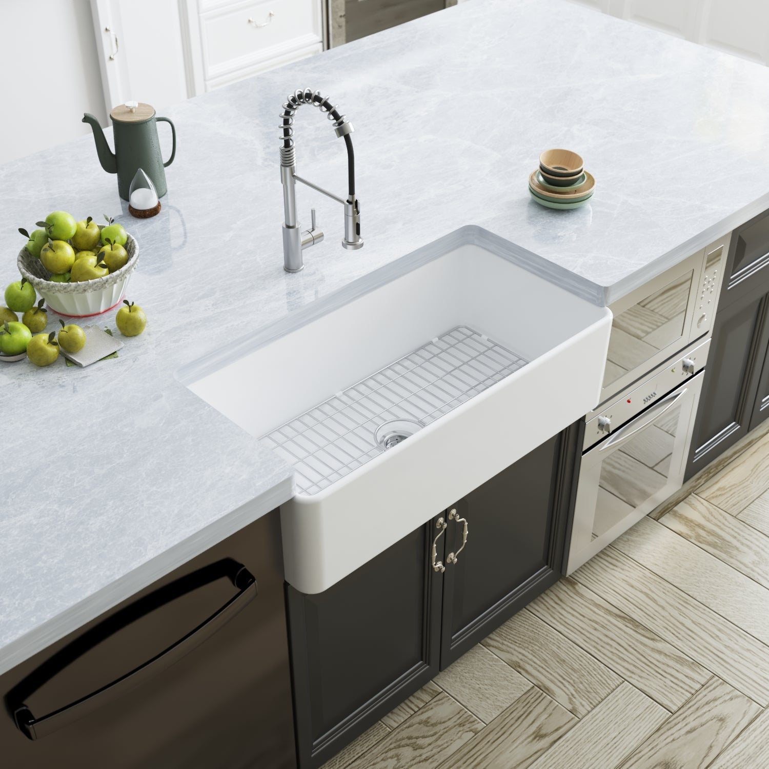 DeerValley Bath DeerValley DV-1K505 Grove Fireclay 36" L x 18" W Farmhouse Kitchen Sink Kitchen Sink