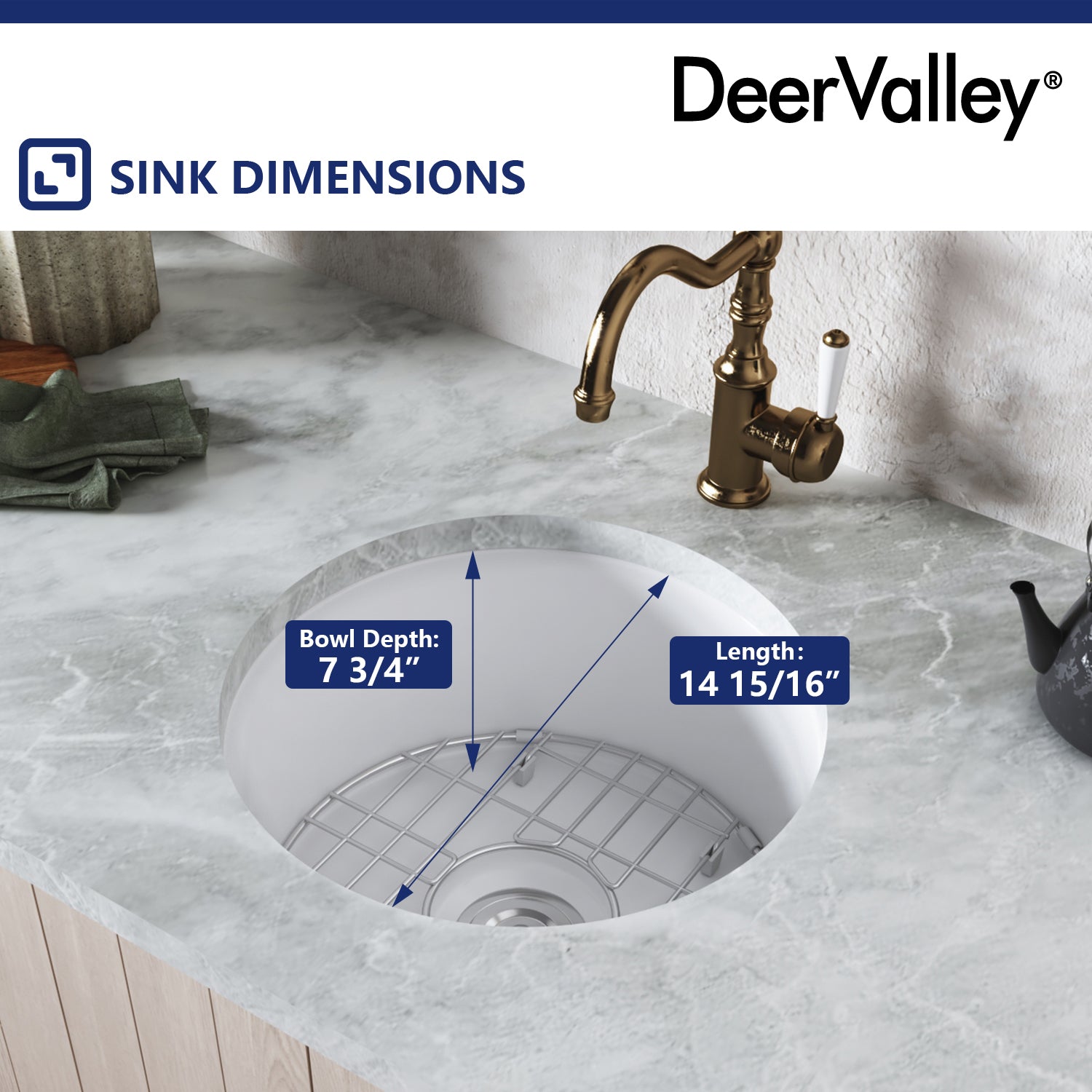 DeerValley Bath DeerValley DV-1K506 Haven Round Fireclay Farmhouse Kitchen Sink