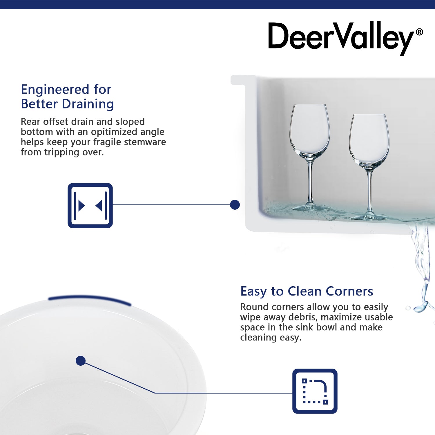 DeerValley Bath DeerValley DV-1K506 Haven Round Fireclay Farmhouse Kitchen Sink