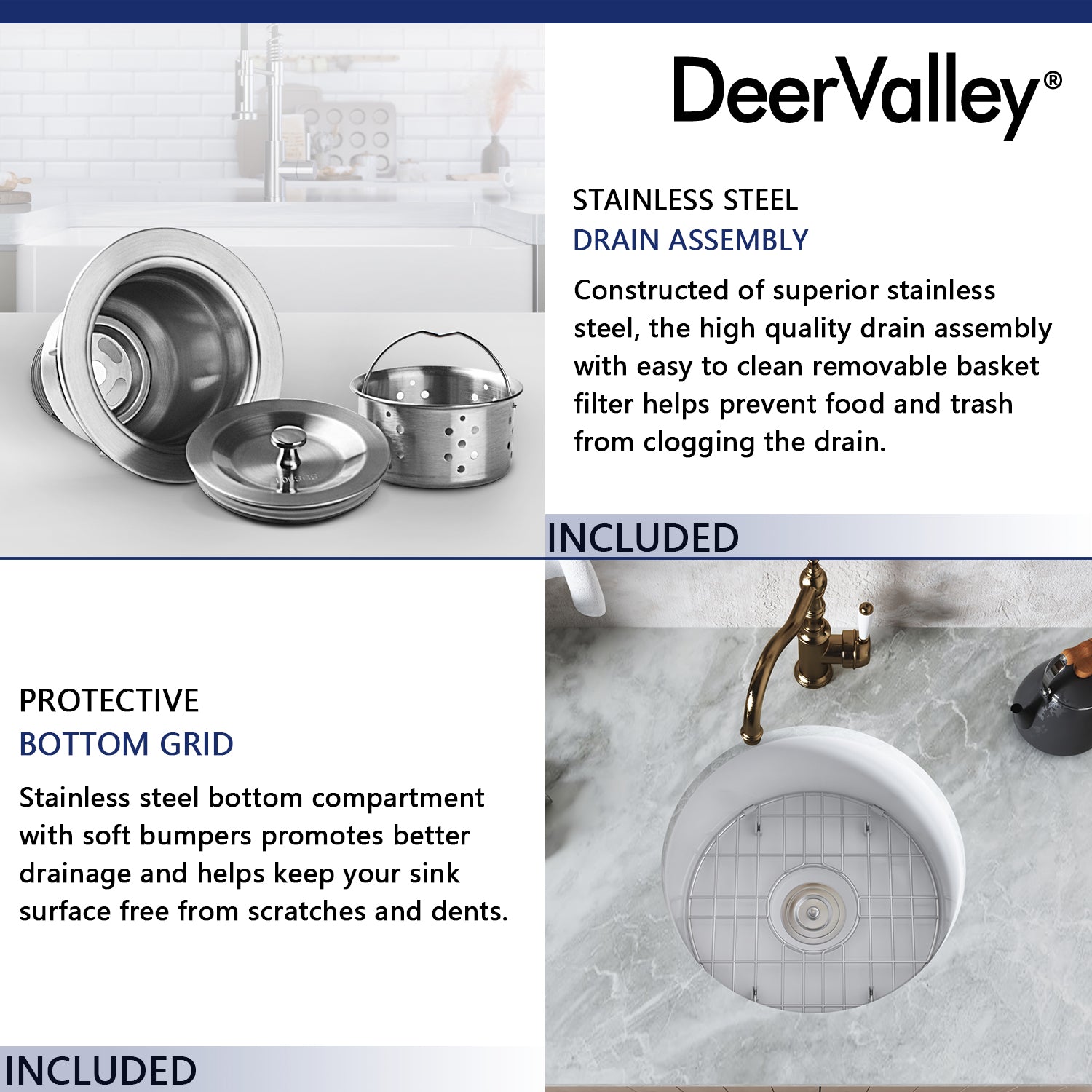 DeerValley Bath DeerValley DV-1K506 Haven Round Fireclay Farmhouse Kitchen Sink