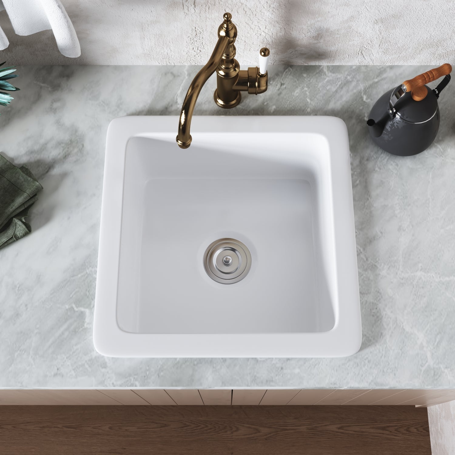 DeerValley Bath DeerValley DV-1K507 Haven Square Fireclay 18.11" L x 18.11" W Farmhouse Kitchen Sink