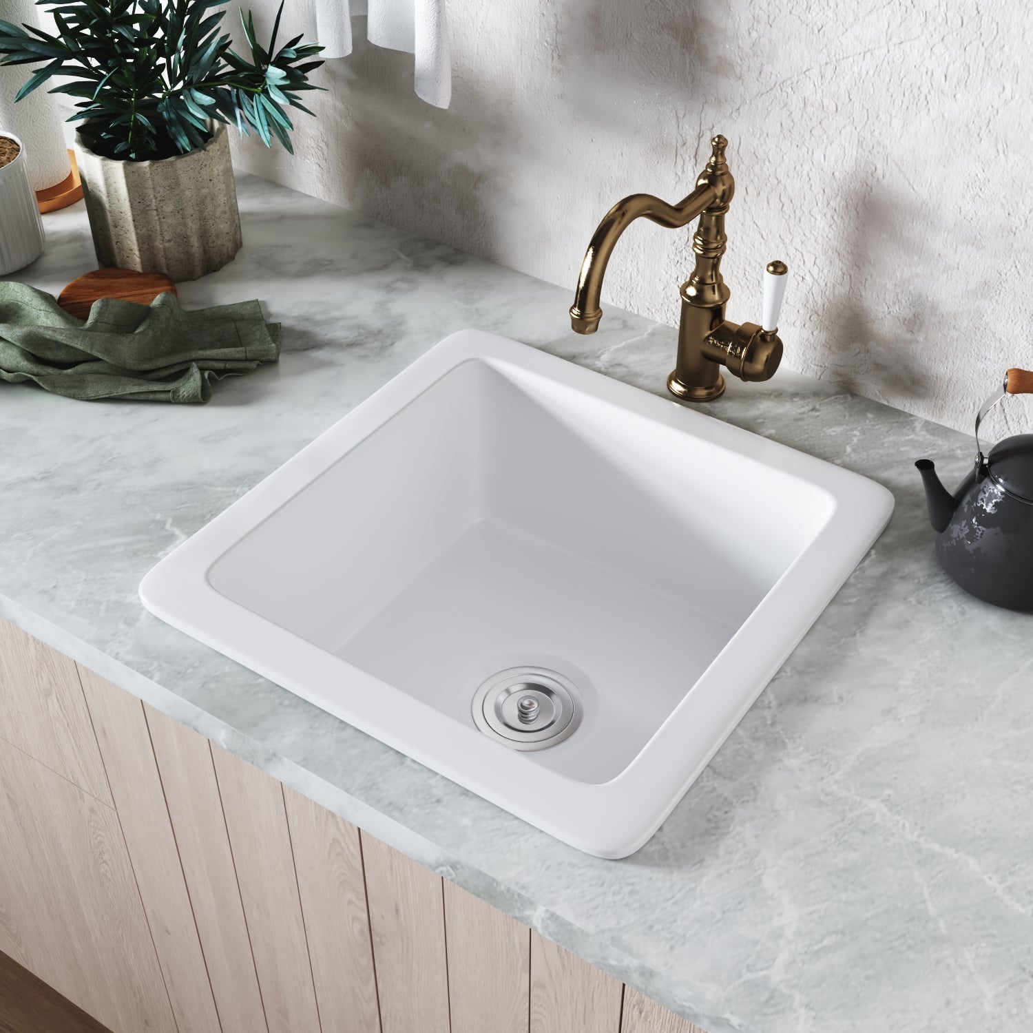 DeerValley Bath DeerValley DV-1K507 Haven Square Fireclay 18.11" L x 18.11" W Farmhouse Kitchen Sink