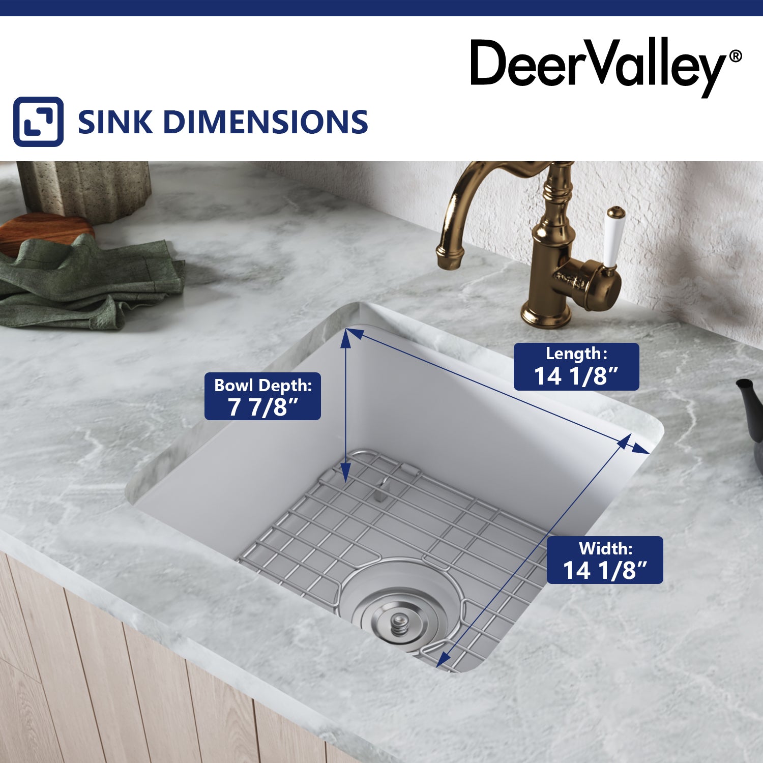 DeerValley Bath DeerValley DV-1K507 Haven Square Fireclay 18.11" L x 18.11" W Farmhouse Kitchen Sink